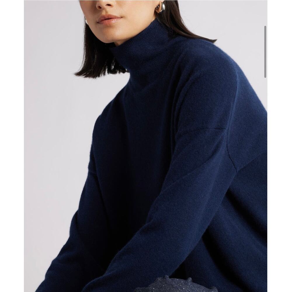 Nordstrom Navy Night Oversized Cashmere Turtleneck - L (New) - Picture 4 of 7